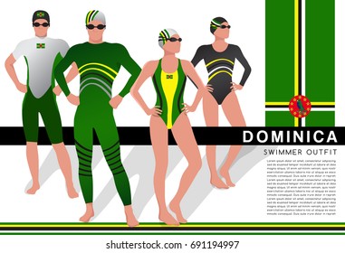 Dominica : Male and Female Swimmers : Swimmers in National Swimsuits : Vector Illustration