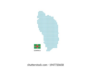 Dominica Karte Design blauer Kreis, weißer Hintergrund mit Dominica Flagge.