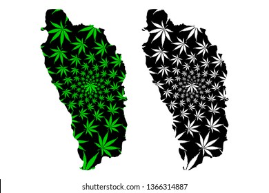 Dominica - map is designed cannabis leaf green and black, Commonwealth of Dominica map made of marijuana (marihuana,THC) foliage,