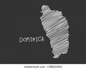 Dominica map freehand sketch on black background.