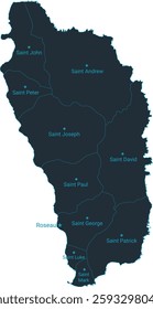 Dominica map high detailed with administrative divide by state, capital cities names, outline simplicity style. Vector illustration EPS10.