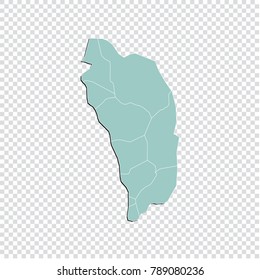 Dominica map - High detailed pastel color map of Dominica. Dominica map isolated on transparent background. Vector illustration eps 10.