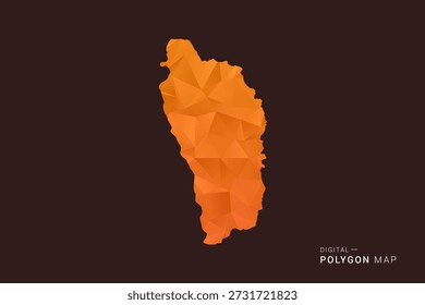 Mapa de Dominica - Vector de bajo polígono polivinílico, silueta triangulada geométrica en tonos naranja y marrón oscuro, estilo infográfico moderno limpio, fondo aislado.