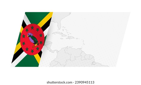 Dominica map in modern style with flag of Dominica on left side. Vector illustration of a map.