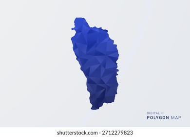 Mapa de Dominica - Ilustración vectorial de estilo polígono en degradado azul profundo, diseño geométrico de bajo poli, silueta limpia aislada sobre fondo blanco para infografías.