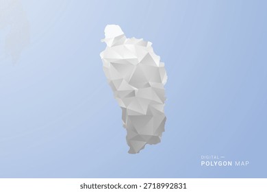 Dominica Map - polygon style vector illustration in gray, white and blue tone, low-poly geometric design, minimal silhouette, suitable for infographic and modern design.