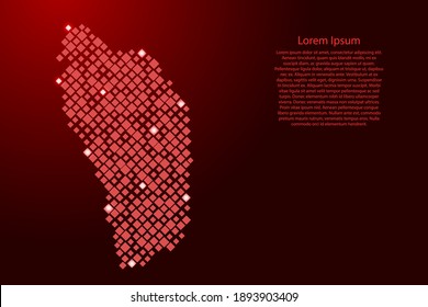 Dominica map from red pattern rhombuses of different sizes and glowing space stars grid. Vector illustration.