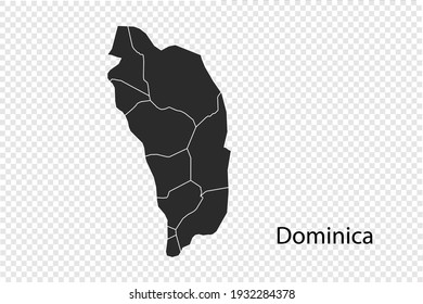 Dominica map vector, black color. isolated on transparent background