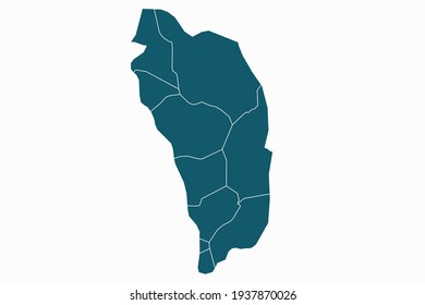 Mapa vector de Dominica. color azul sobre fondo blanco.