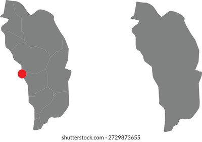 Dominica Map Vector Collection: Administrative Districts, Blue Dotted Pattern, and Capital Roseau Location