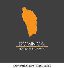 Dominica map vector with coordinate isolated in dark gray background