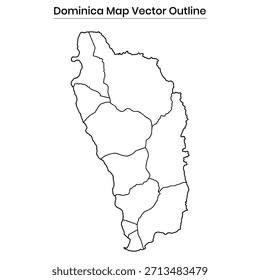 Dominica Map Vector Outline Editable Country Silhouette with Island Borders