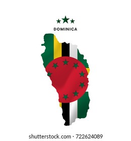 Dominica map with waving flag. Vector illustration.