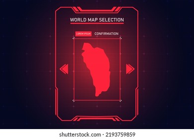 Dominica Map - World Map International vector template with Red Color in perspective style and HUD, GUI, UI interface isolated on black background for design - Vector illustration eps 10