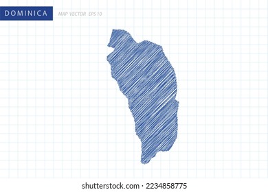 Dominica Map - Weltkarte Internationale Vektorgrafik-Vorlage mit blauem Skizzenstil und Stift-Skizze einzeln auf weißem Hintergrund für Design, Website - Vektorgrafik eps10