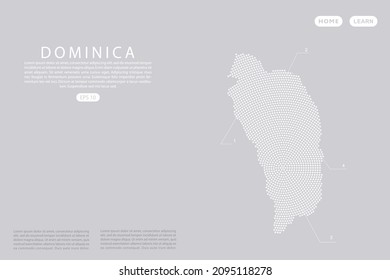 Dominica Karte - Weltkarte, Vektorvorlage mit weißen Punkten, Gitter, Grunge, Halbtonstil einzeln auf grauem Hintergrund für Bildung, Infografik, Design, Website - Vektorgrafik eps10