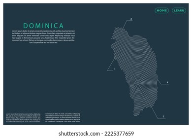 Dominica Karte - Weltkarte, Vektorvorlage mit grauen Punkten, Gitter, Grunge, Halbtonstil einzeln auf grünem Hintergrund für Bildung, Infografik, Design, Website, Banner - Vektorgrafik eps10