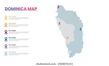 Dominica Modern Map Infographic Template, Detailed infographic map of Dominica Popular City