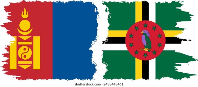 Dominica and Mongolia grunge flags connection, vector
