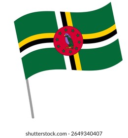 A bandeira nacional da Domínica flutua com mastro