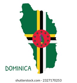 Dominica National Flag Shaped as Country Map
