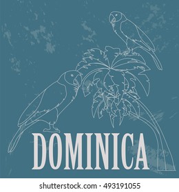 Dominica National Symbols. Sisseru Parrot, Imperial Amazon. Retro Styled Image. Vector Illustration