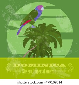 Dominica National Symbols. Sisseru Parrot, Imperial Amazon. Retro Styled Image. Vector Illustration