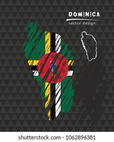 Dominica national vector map with sketch chalk flag. Sketch chalk hand drawn illustration