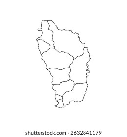 Dominica outline map with division to region. Dominica map isolated on white background. Vector illustration