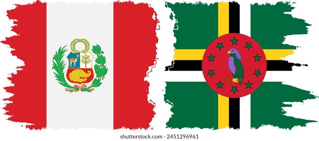 Dominica and Peru grunge flags connection, vector