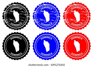 Dominica - rubber stamp - vector, Commonwealth of Dominica map pattern - sticker - black, blue and red