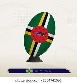 Dominica Rugby Ball on Rugby Kicking Tees with Modern Design. Illustration perfect for sports, national pride, and rugby-related projects.