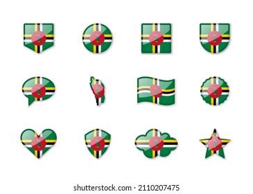 Dominica - eine Reihe glänzender Flaggen verschiedener Formen. Vektorgrafik