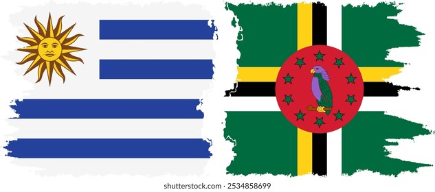 Conexión de banderas grunge de Dominica y Uruguay, Vector