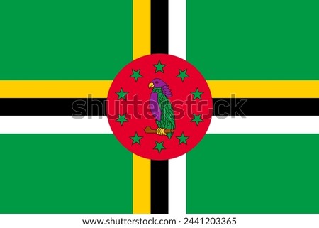 Dominica vector flag in official colors and 3:2 aspect ratio.