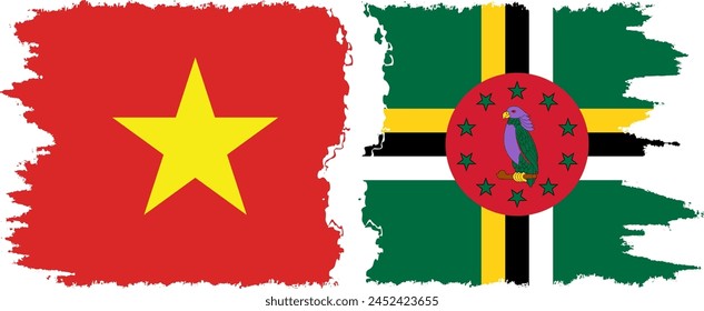 Dominica and Vietnam grunge flags connection, vector