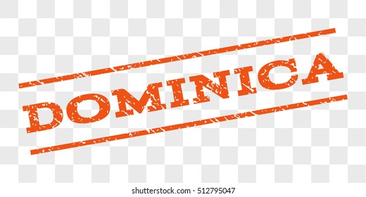 Dominica watermark stamp. Text caption between parallel lines with grunge design style. Rubber seal stamp with dirty texture. Vector orange color ink imprint on a chess transparent background.