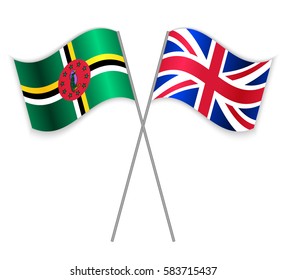 Dominican and British crossed flags. Dominica combined with United Kingdom isolated on white. Language learning, international business or travel concept.