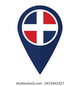 Dominican flag on map pinpoint icon isolated. Flag of Dominican