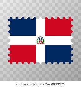 Carimbo de correio da bandeira dominicana. Carimbo postal no plano de fundo quadriculado