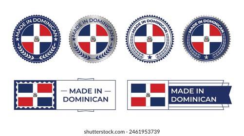 Dominican Flag, Dominican Flag Stamp, Made in Dominican. Dominican Verified, Country Flag Stamp, Verified, Certified, Made in, Tag, Seal, Stamp, Silver, Flag, Icon vector.