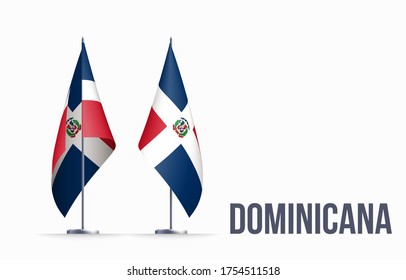 Dominican flag state symbol isolated on background national banner. Greeting card National Independence Day of the Dominican Republic. Illustration banner with realistic state flag.