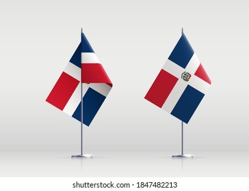 Dominican flag state symbol isolated on background national banner. Greeting card for National Independence Day of the Dominican Republic. Illustration banner with realistic state flag.