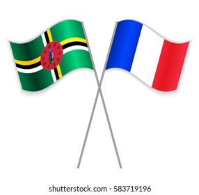 Dominican and French crossed flags. Dominica combined with France isolated on white. Language learning, international business or travel concept.