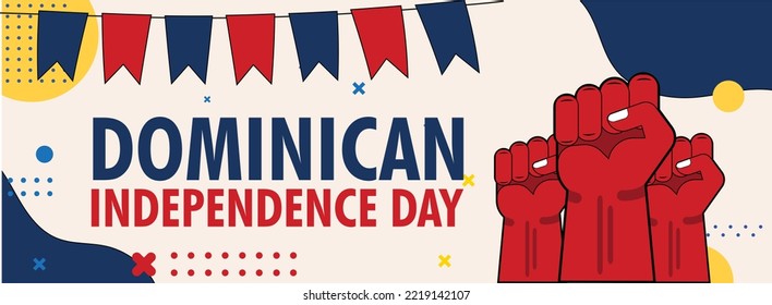 dominican independence day with raised fists. National or Independence day design for dominican people. Modern red yellow blue traditional abstract background. dominican illustration.