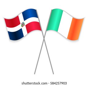 Dominican and Irish crossed flags. Dominican Republic combined with Ireland isolated on white. Language learning, international business or travel concept.