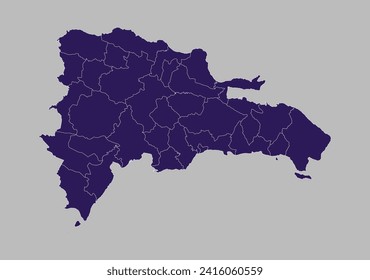 Dominican map vector, Blue purple color isolated on gray background.