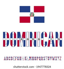 Dominican National Flag flat stylized Font. Alphabet and Numbers in Vector Set