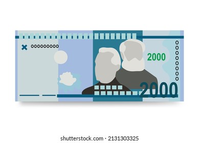 Dominican Peso Vector Illustration. Dominican Republic money set bundle banknotes. Paper money 2000 DOP. Flat style. Isolated on white background. Simple minimal design.