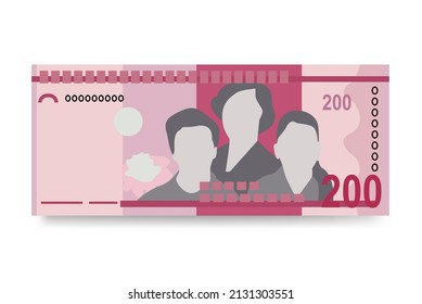 Dominican Peso Vector Illustration. Dominican Republic money set bundle banknotes. Paper money 200 DOP. Flat style. Isolated on white background. Simple minimal design.